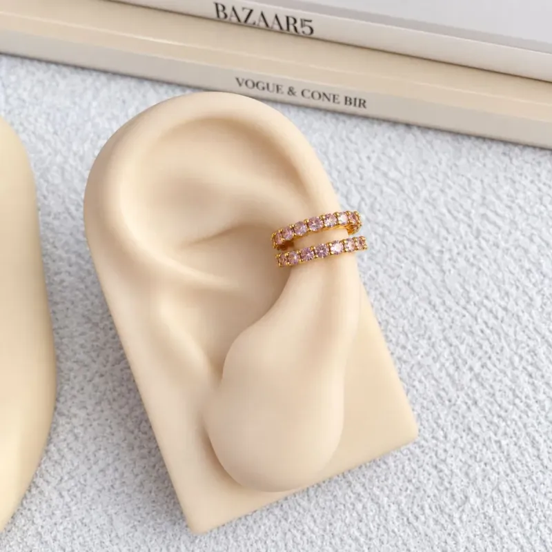 PIERCING FAKE DUPLO CRAVEJADO ROSA CLARO