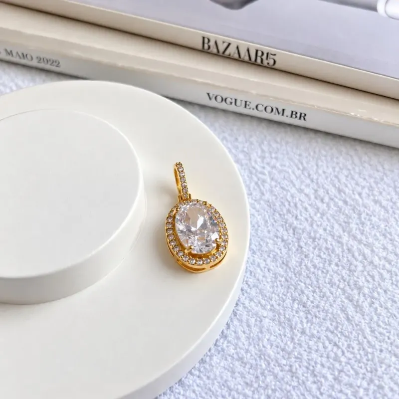 PINGENTE OVAL CRISTAL COM ZIRCONIAS