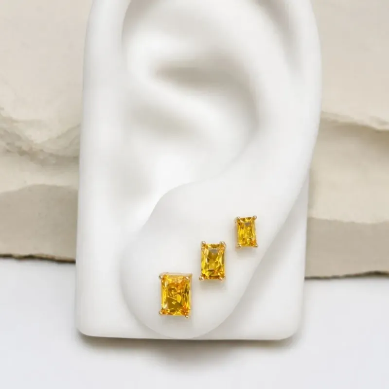 TRIO DE BRINCO RETÂNGULAR - YELLOW FANCY