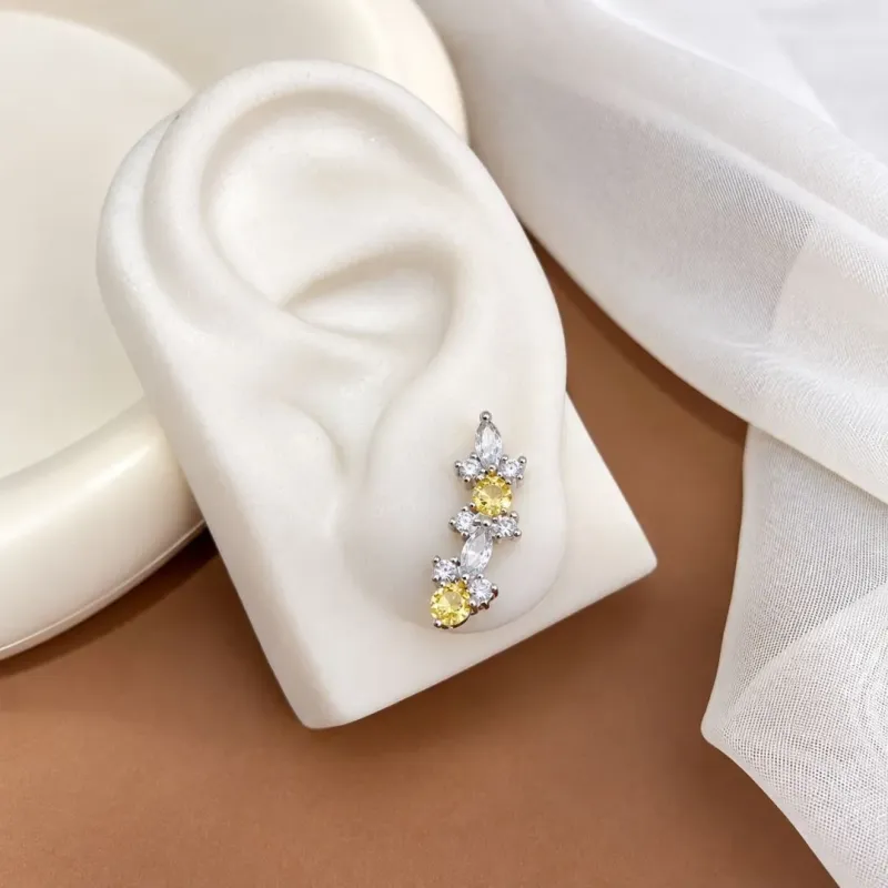 BRINCO EAR CUFF GEOMÉTRICO AMARELO CITRINO