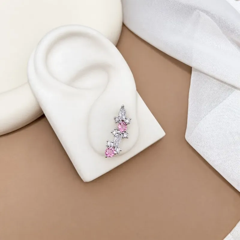 BRINCO EAR CUFF GEOMÉTRICO ROSA KUNZITA