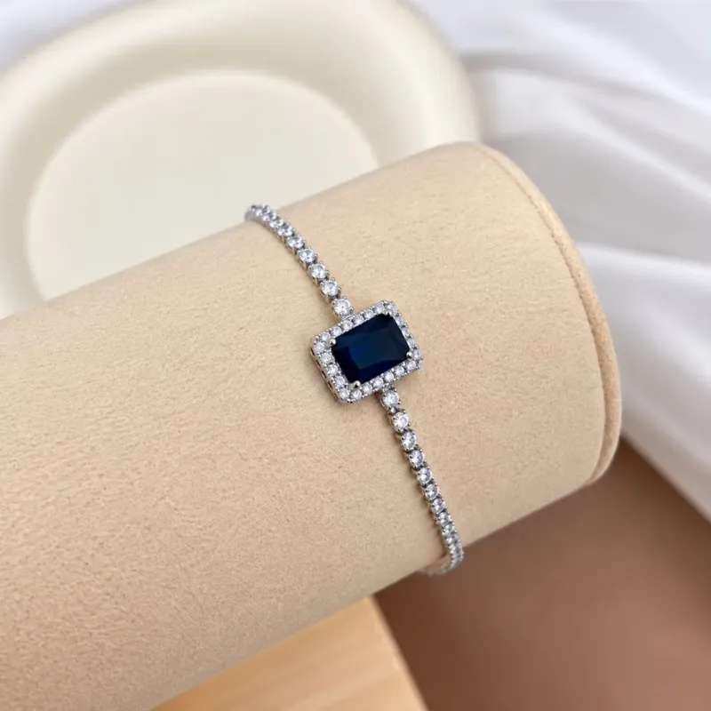 PULSEIRA AJUSTÁVEL RIVIERA PINGENTE RETANGULAR AZUL SAFIRA