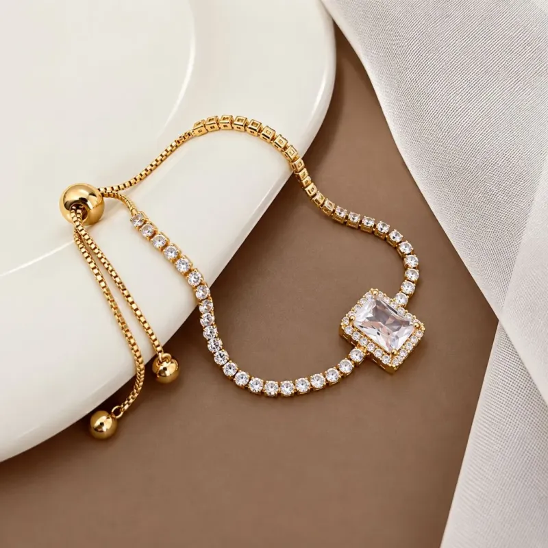 PULSEIRA AJUSTÁVEL RIVIERA PINGENTE RETANGULAR CRISTAL