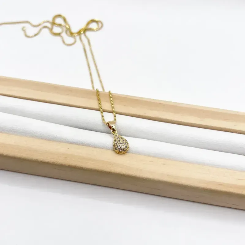COLAR PINGENTE GOTA 1CM CRAVEJADO EM MICRO ZIRCONIAS - VENEZIANA 50CM COLAR PINGENTE GOTA 1CM CRAVEJADO EM MICRO ZIRCONIAS - VENEZIANA 50CM