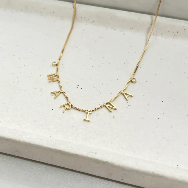 COLAR NOME PERSONALIZADO 6 LETRAS E ZIRCONIAS NAS PONTAS - MARINA COLAR NOME PERSONALIZADO 6 LETRAS E ZIRCONIAS NAS PONTAS - MARINA