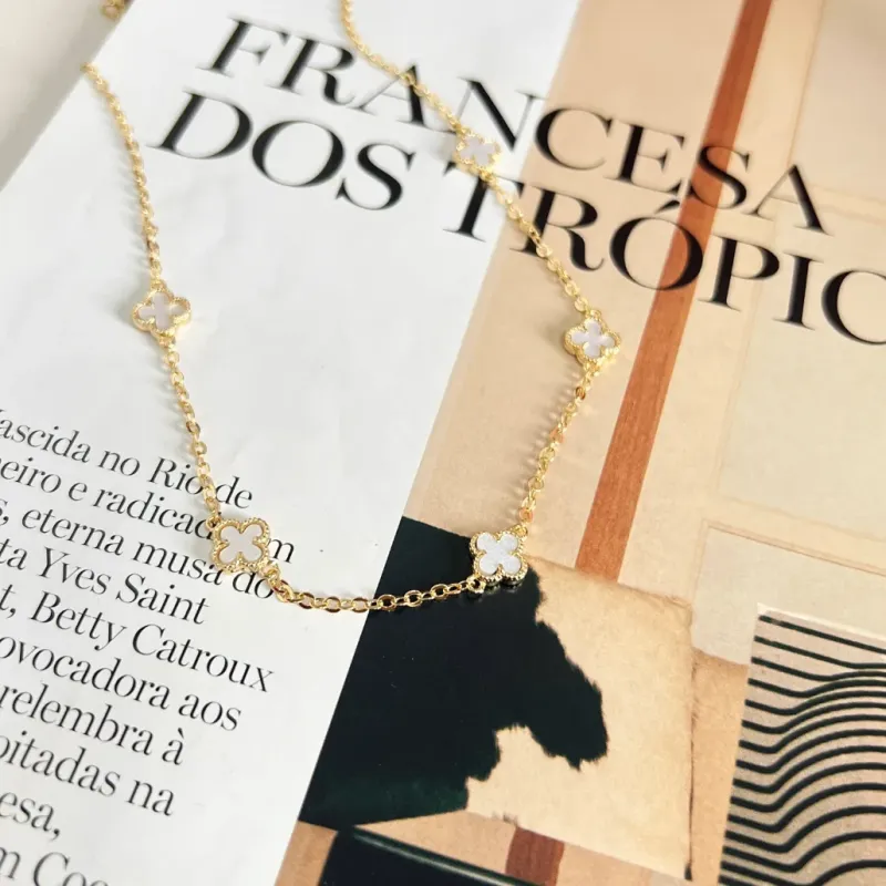 COLAR CHOKER 5 MINI TREVOS MADRE PÉROLA - VAN CLEFF 35CM+10CM EXTENDOR COLAR CHOKER 5 MINI TREVOS MADRE PÉROLA - VAN CLEFF 35CM+10CM EXTENDOR