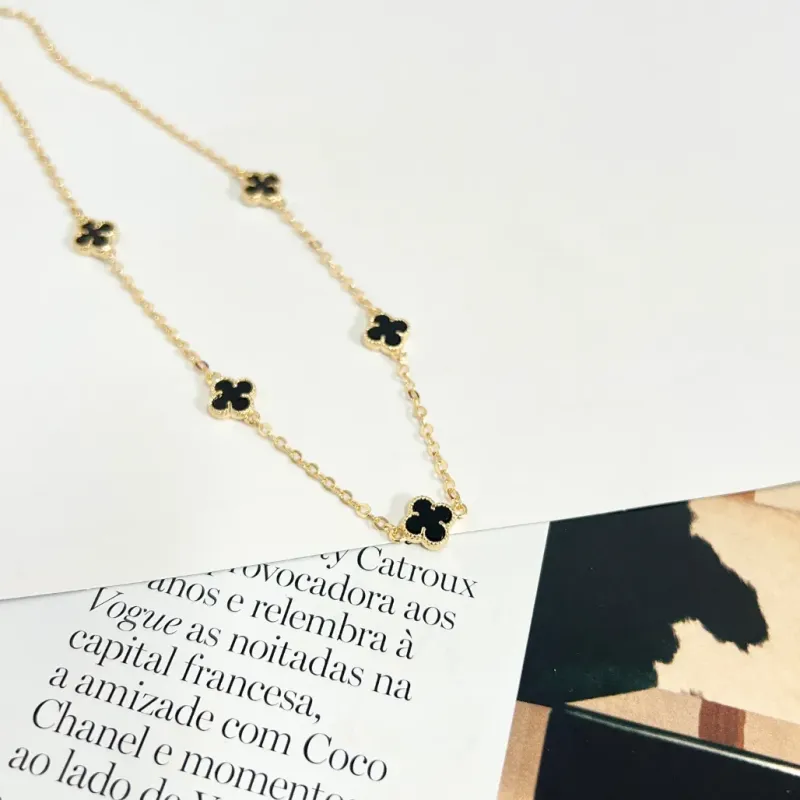 COLAR CHOKER 5 MINI TREVOS PRETO - VAN CLEFF 35CM+10CM EXTENDOR COLAR CHOKER 5 MINI TREVOS PRETO - VAN CLEFF 35CM+10CM EXTENDOR