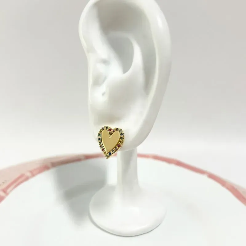 BRINCO CORAÇÃO COM ZIRCONIAS COLORIDAS BRINCO CORAÇÃO COM ZIRCONIAS COLORIDAS