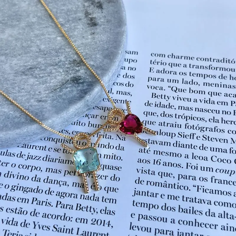 COLAR FILHOS CASA QUADRADO PEDRA ACQUA E RUBI COLAR FILHOS CASA QUADRADO PEDRA ACQUA E RUBI