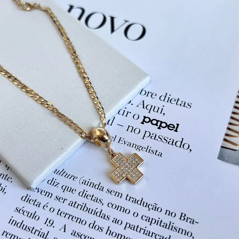 PULSEIRA GRUMET COM BERLOQUE DE CRUZ CRAVEJADA PULSEIRA GRUMET COM BERLOQUE DE CRUZ CRAVEJADA