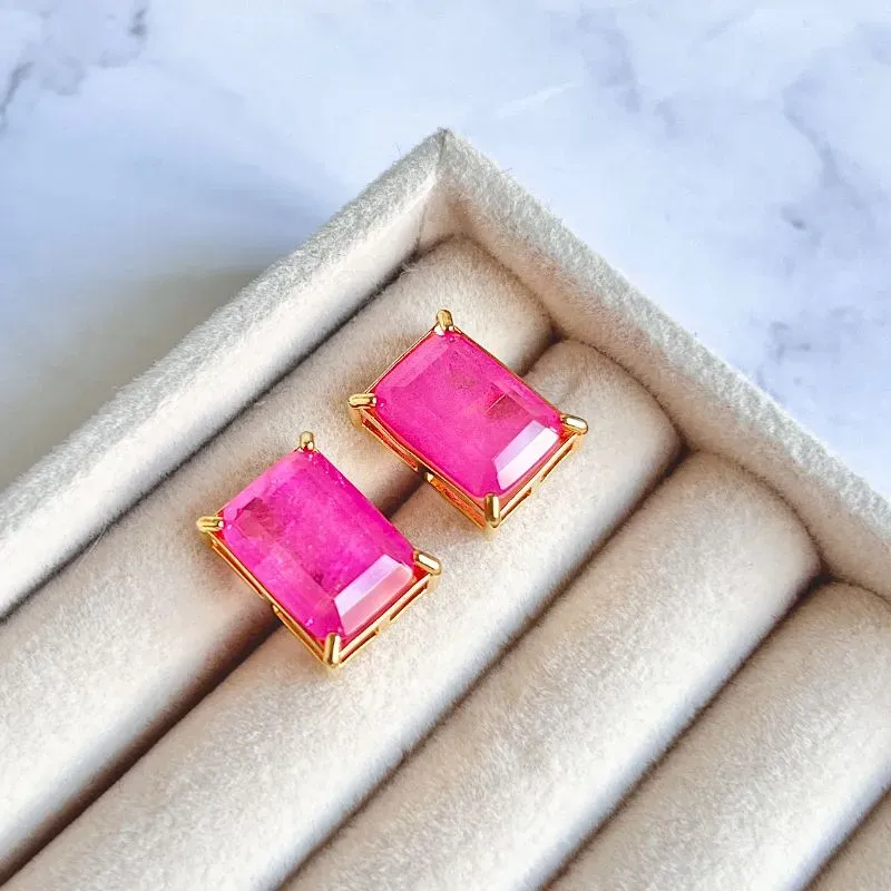 BRINCO PEDRA RETANGULAR ROSA FUSION BRINCO PEDRA RETANGULAR ROSA FUSION