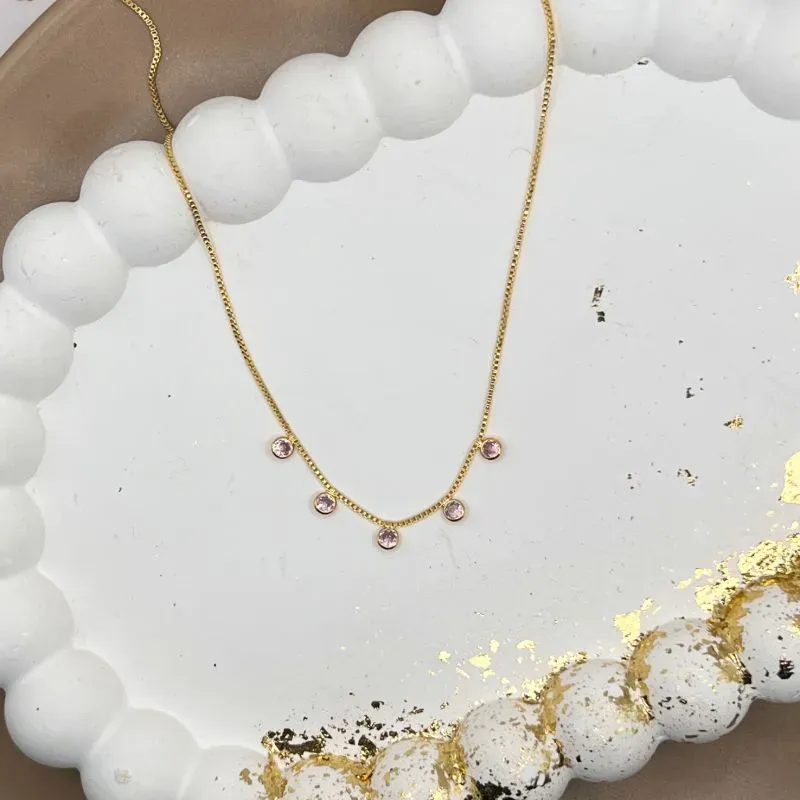 COLAR 5 ZIRCONIAS CRAVAÇÃO ITALIANA ROSE 35CM + 7CM EXTENSOR COLAR 5 ZIRCONIAS CRAVAÇÃO ITALIANA ROSE 35CM + 7CM EXTENSOR