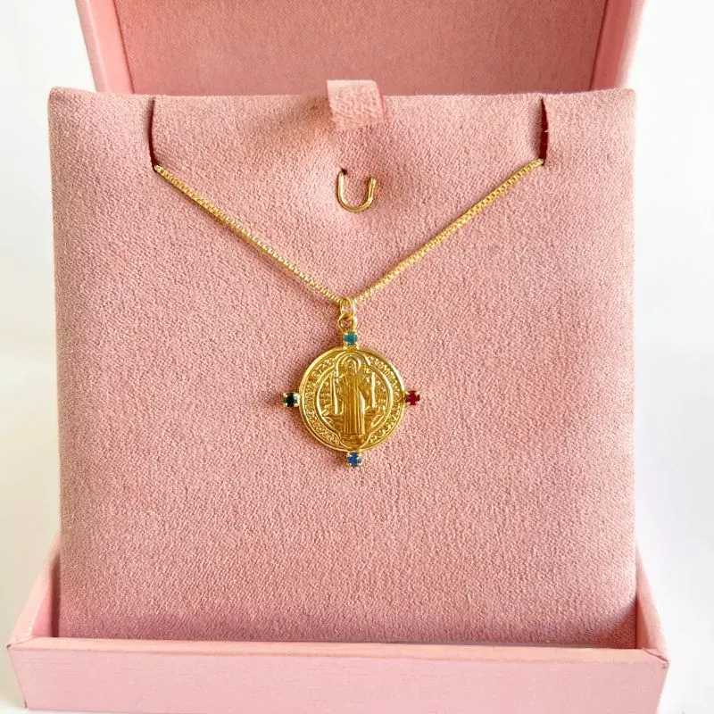 COLAR MEDALHA SÃO BENTO COM PEDRA COLORIDA COLAR MEDALHA SÃO BENTO COM PEDRA COLORIDA
