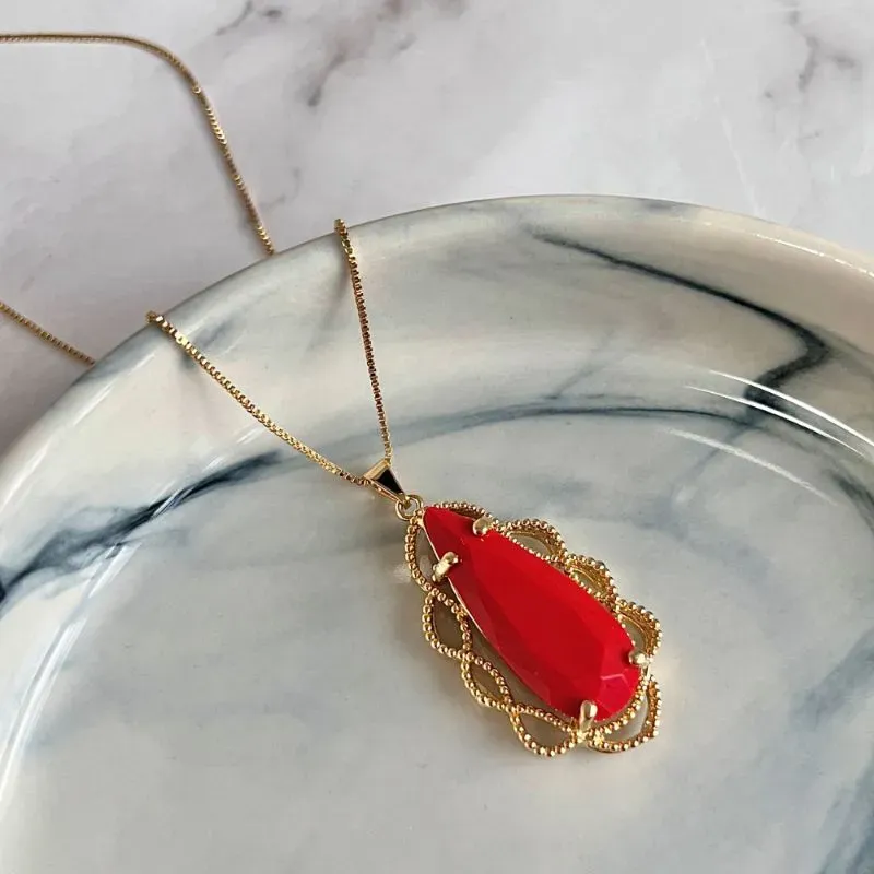 COLAR PINGENTE GOTA PEDRA TERRACOTA COLAR PINGENTE GOTA PEDRA TERRACOTA