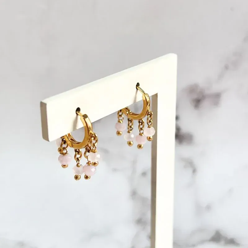 BRINCO ARGOLA CLICK 5 CRISTAIS ROSA QUARTZO BRINCO ARGOLA CLICK 5 CRISTAIS ROSA QUARTZO