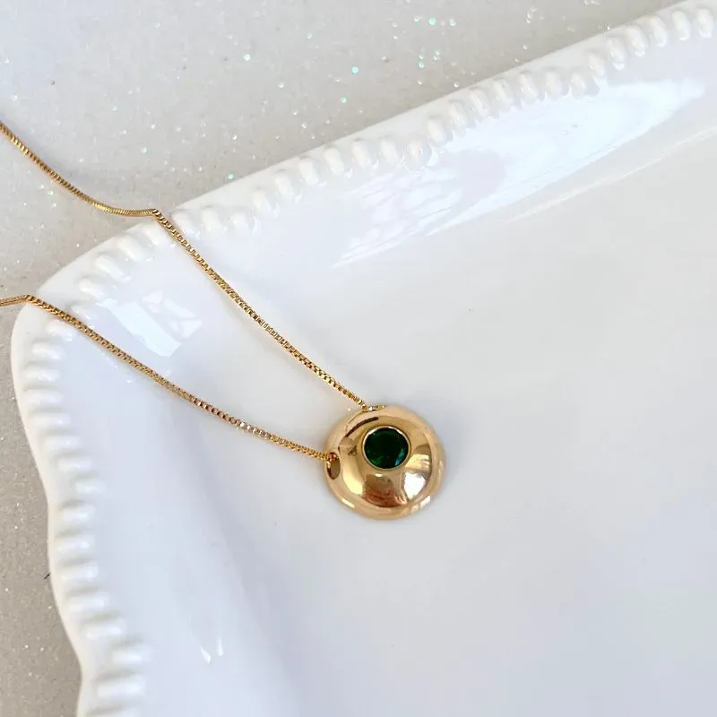 COLAR BOTÃO COM PEDRA VERDE ESMERALDA COLAR BOTÃO COM PEDRA VERDE ESMERALDA