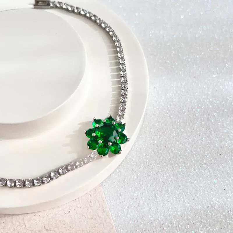 PULSEIRA RIVIERA COM FLOR VERDE ESMERALDA PULSEIRA RIVIERA COM FLOR VERDE ESMERALDA