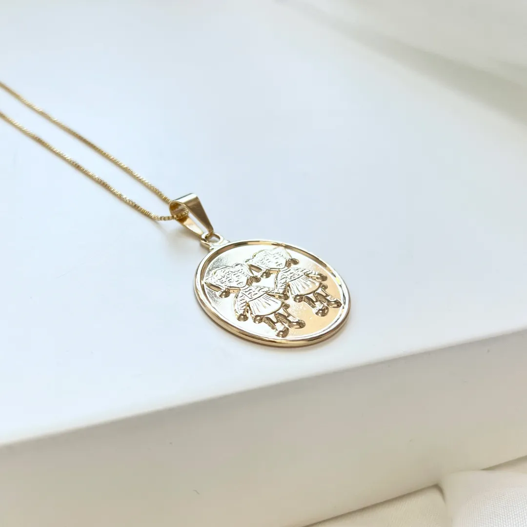 COLAR MEDALHA 2,5CM 2 MENINAS ALTO RELEVO - VENEZIANA 50CM