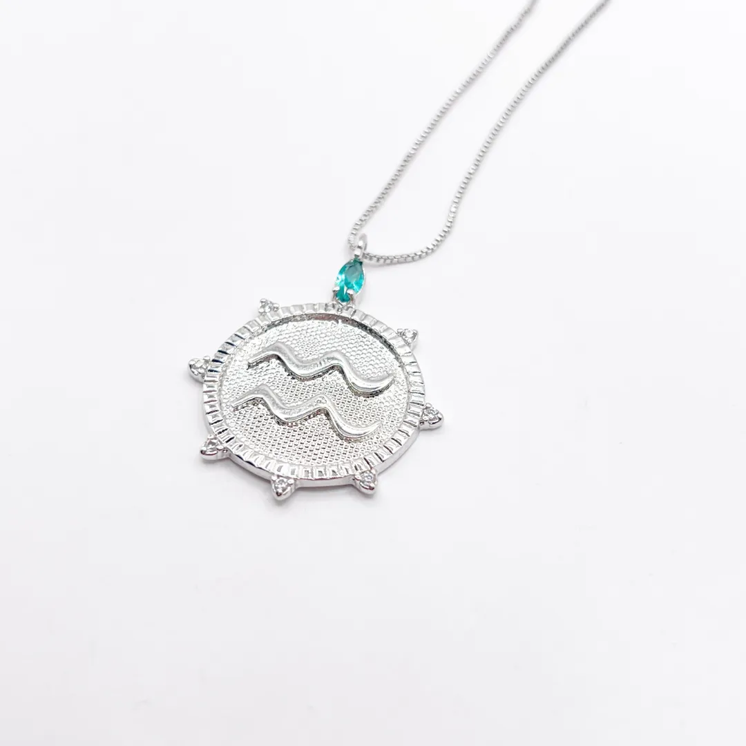COLAR SIGNO AQUÁRIO COM PEDRINHAS