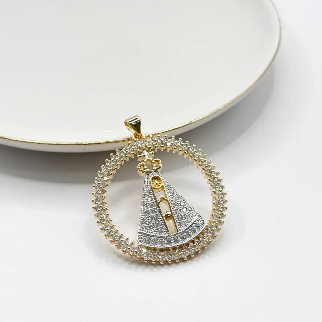 PINGENTE MEDALHA NOSSA SENHORA DE APARECIDA CRAVEJADA 3,5CM