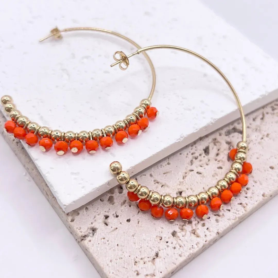 BRINCO ARGOLA COM CRISTAL LARANJA PENDURADOS