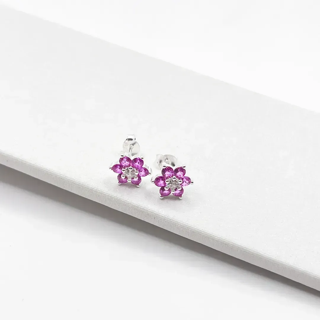 BRINCO  PRATA925 FLOR PINK