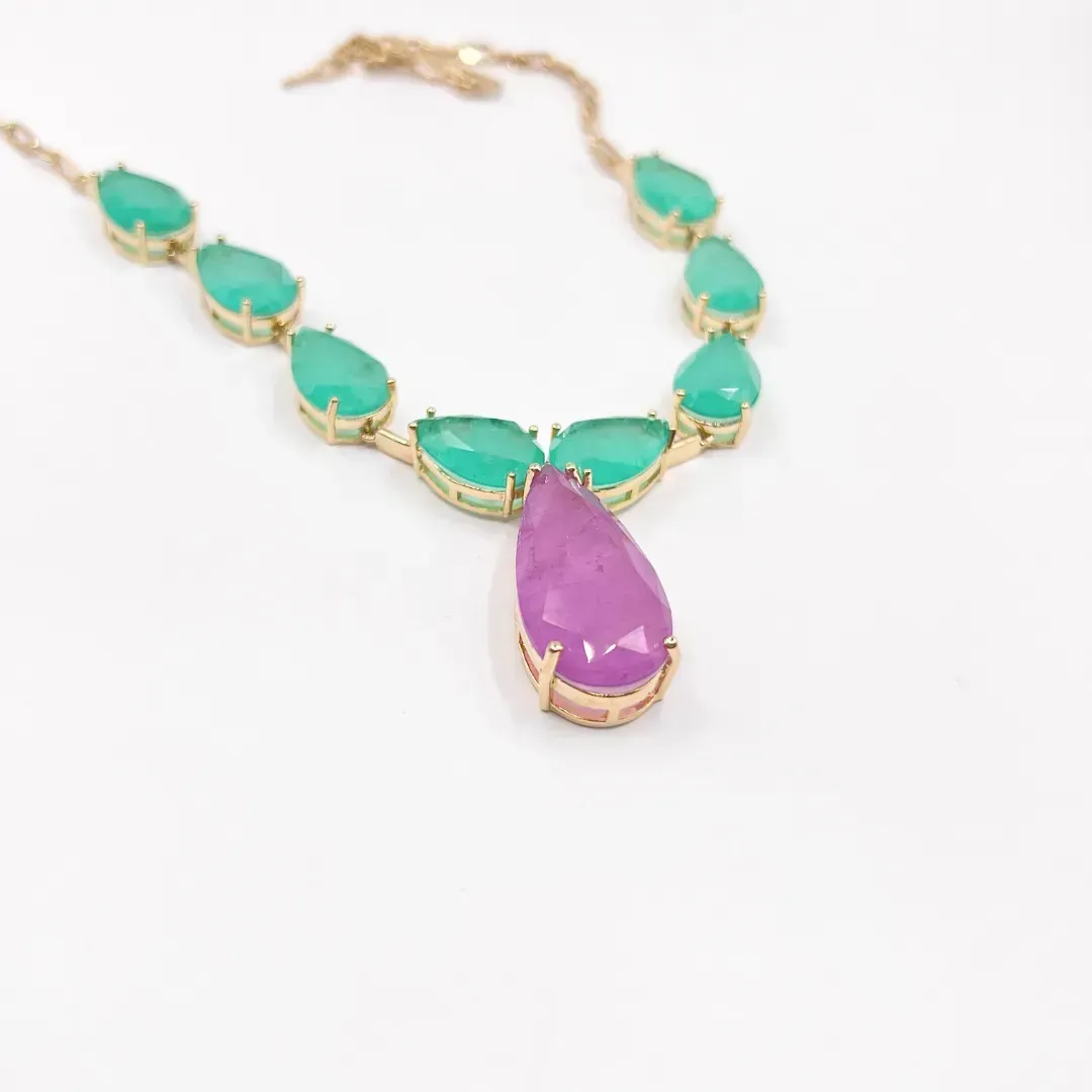 COLAR CHOKER GOTAS FUSION  - ESMERALDA COLOMBIANA/FUCSIA