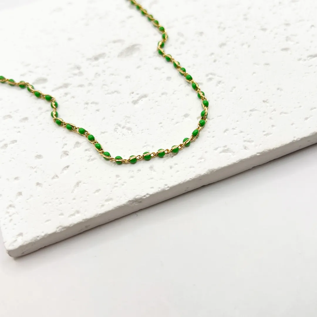 COLAR CHOKER RESINADA VERDE BANDEIRA 35CM+5CM EXTENSOR