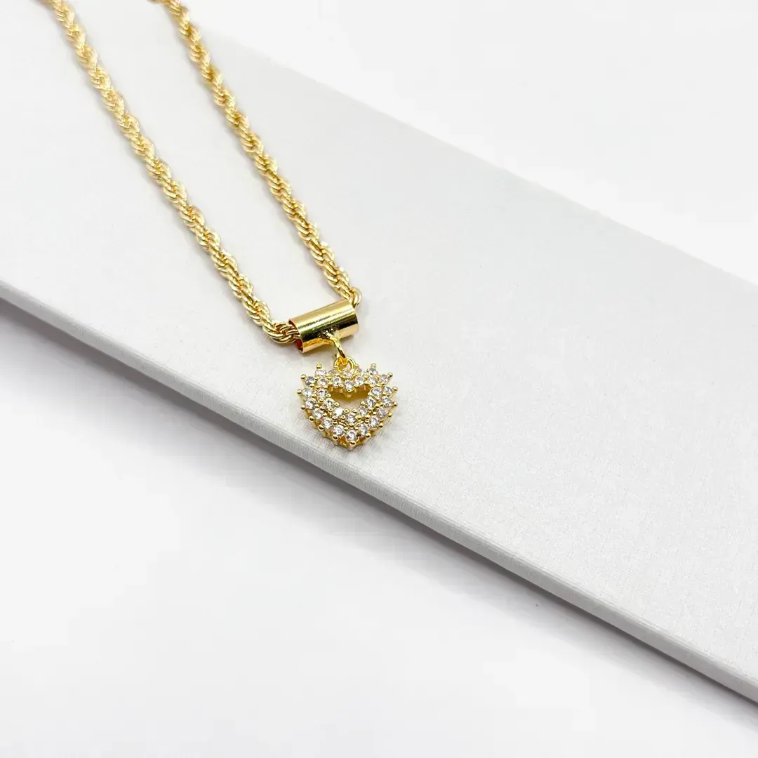 COLAR CORDÃO BAIANO 3MM - 40CM COM PINGENTE DE CORAÇÃO