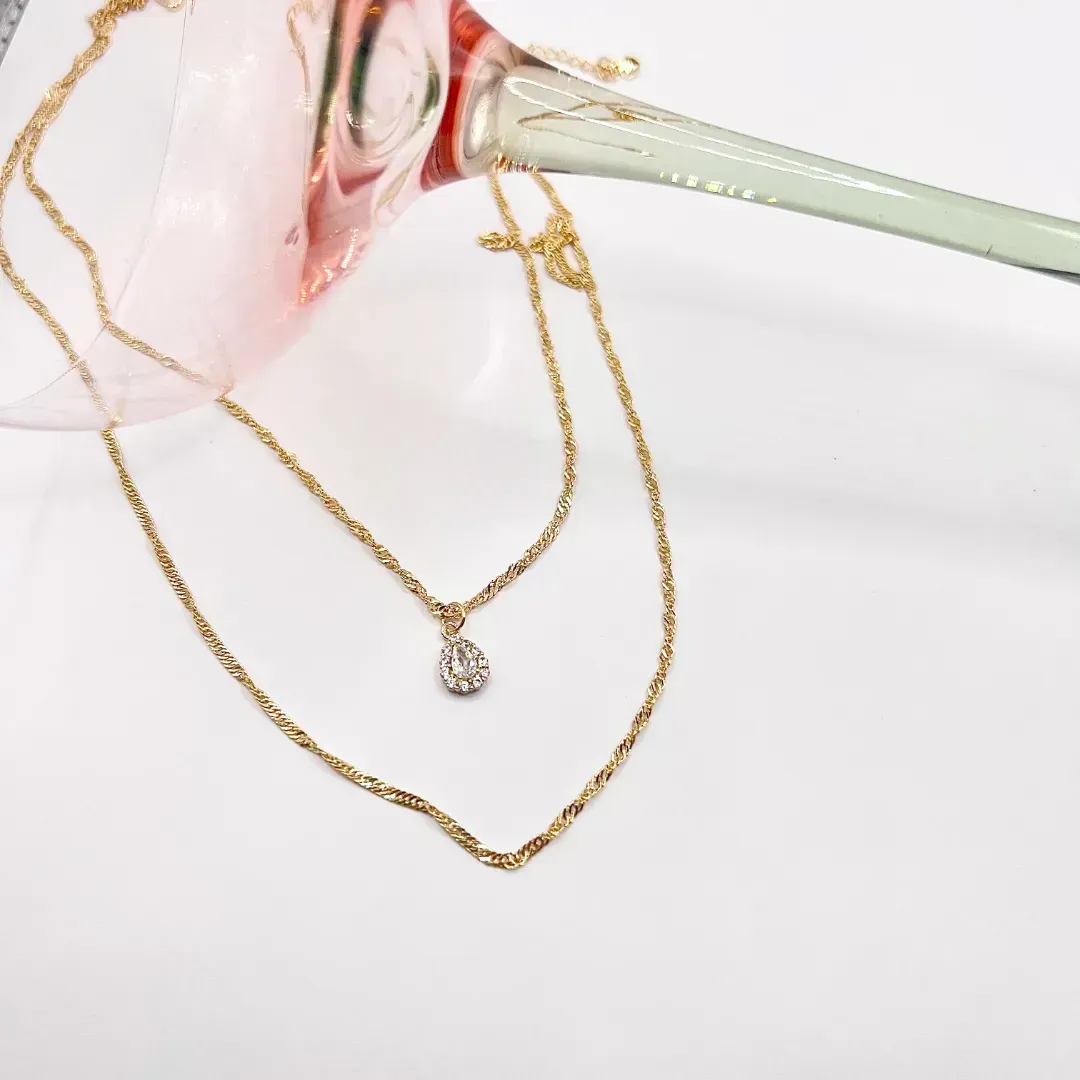 COLAR DUPLO SINGAPURA  COM PINGENTE GOTA PRINCESA