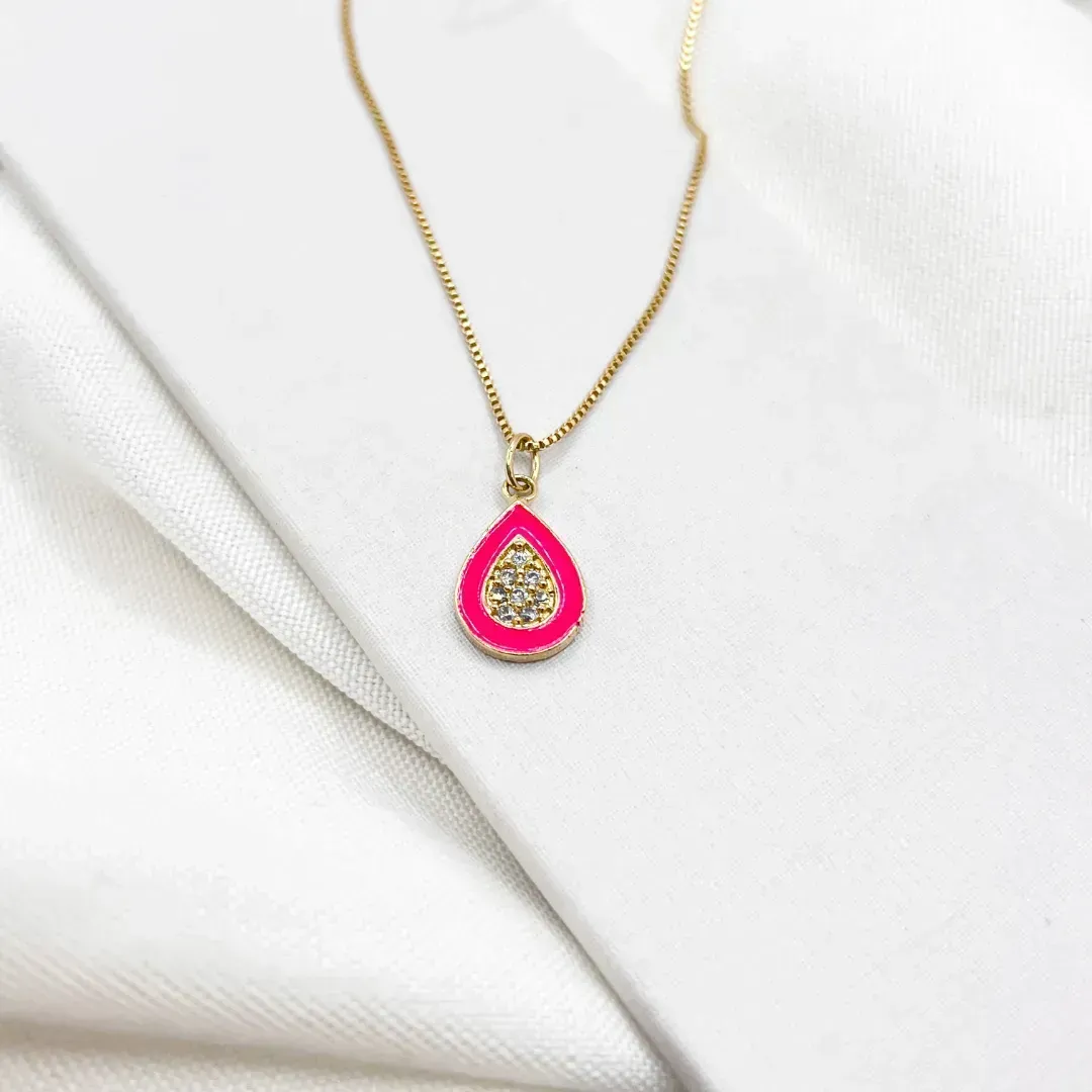 COLAR GOTA RESINADO ROSA NEON