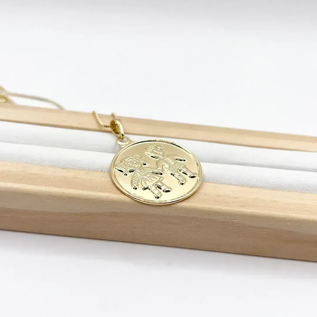 COLAR MEDALHA 2,5CM CASAL ALTO RELEVO - VENEZIANA 45CM
