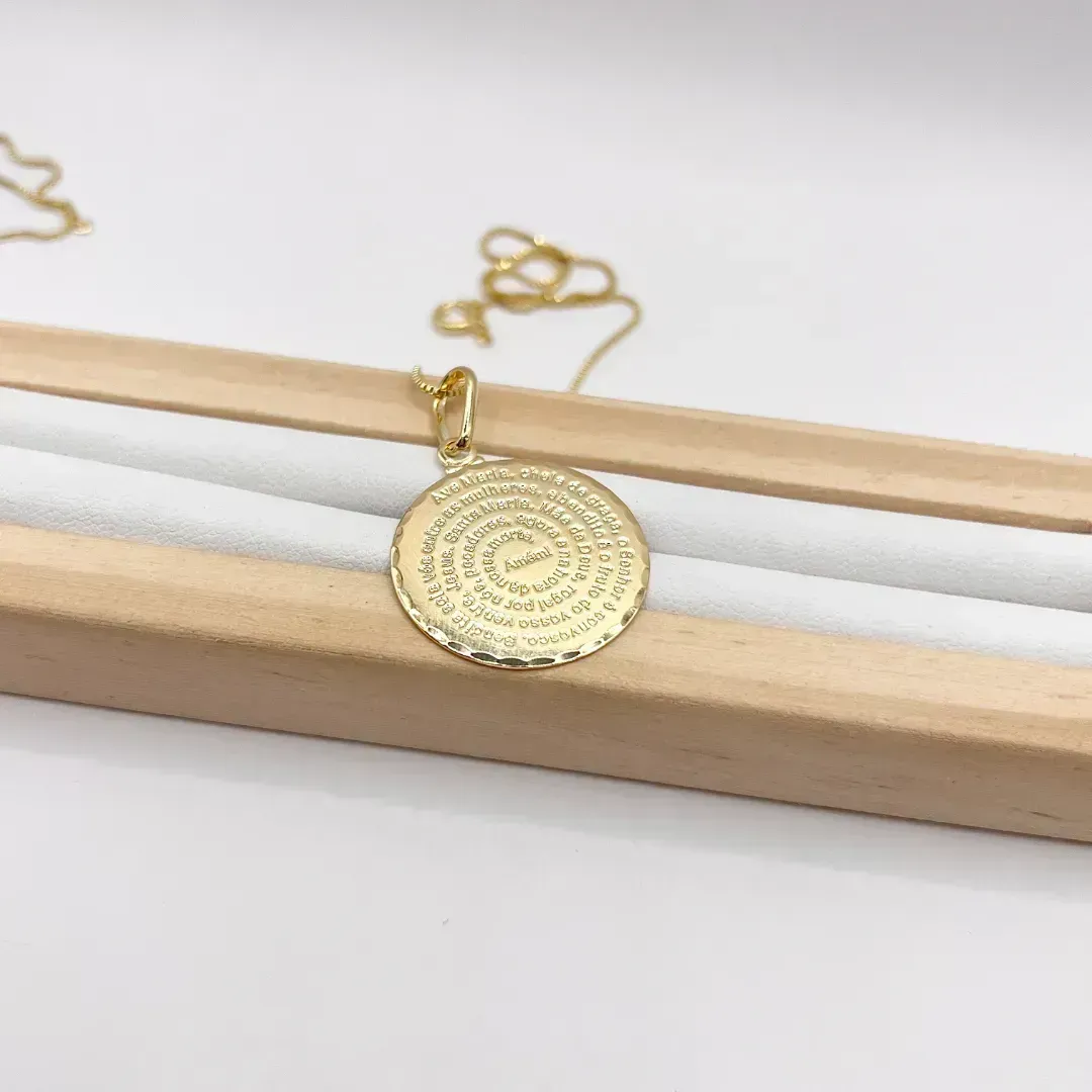 COLAR MEDALHA 2,5CM ORAÇÃO AVE MARIA - VENEZIANA 50CM