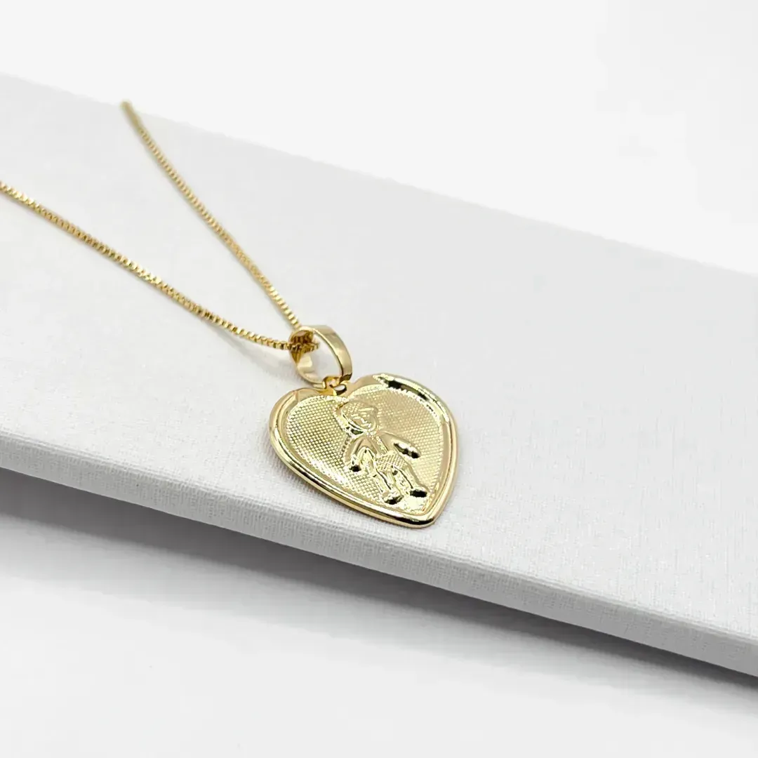COLAR MEDALHA CORAÇÃO 1,8CM - 1 MENINO - VENEZIANA 45CM