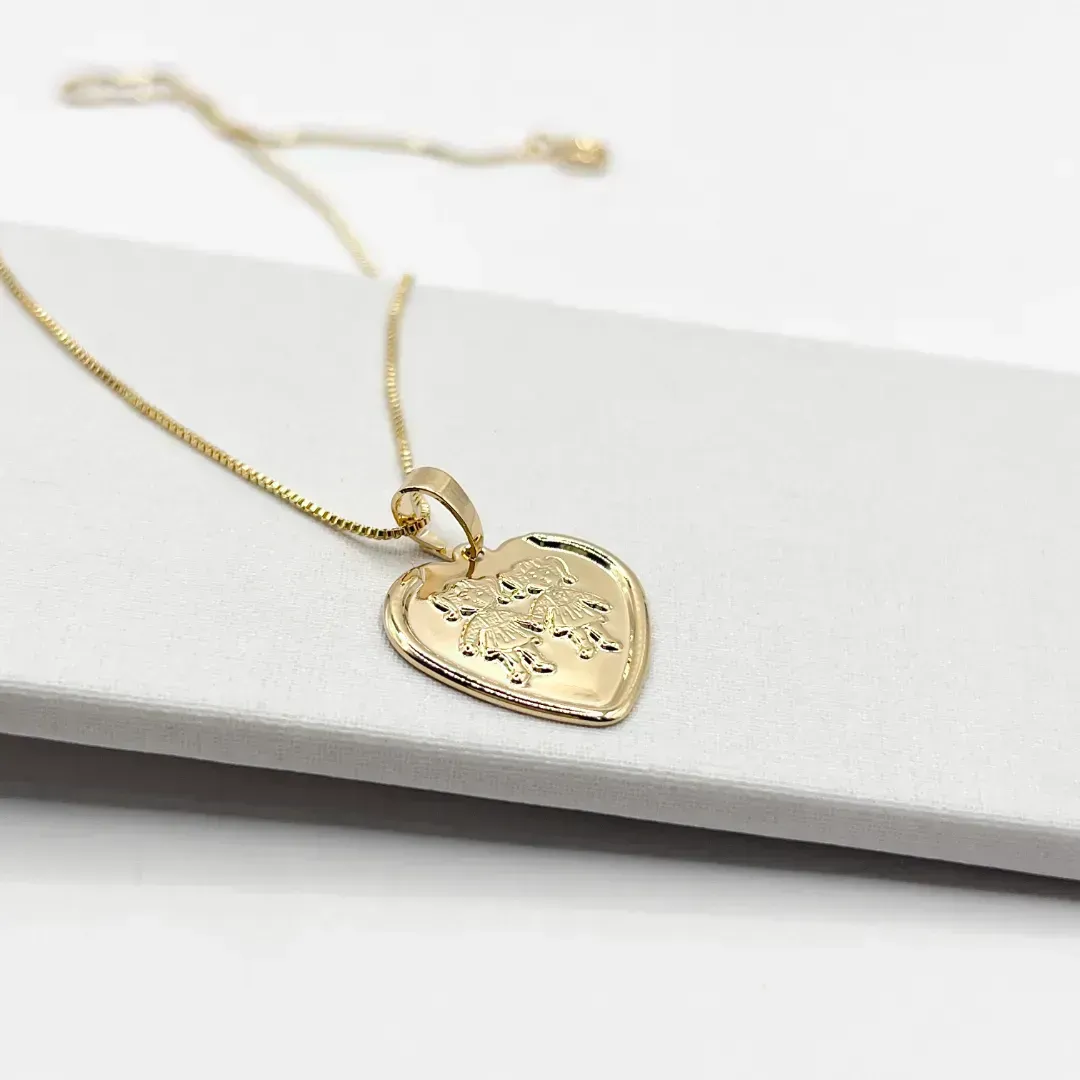 COLAR MEDALHA CORAÇÃO 1,8CM - 2 MENINAS - VENEZIANA 45CM