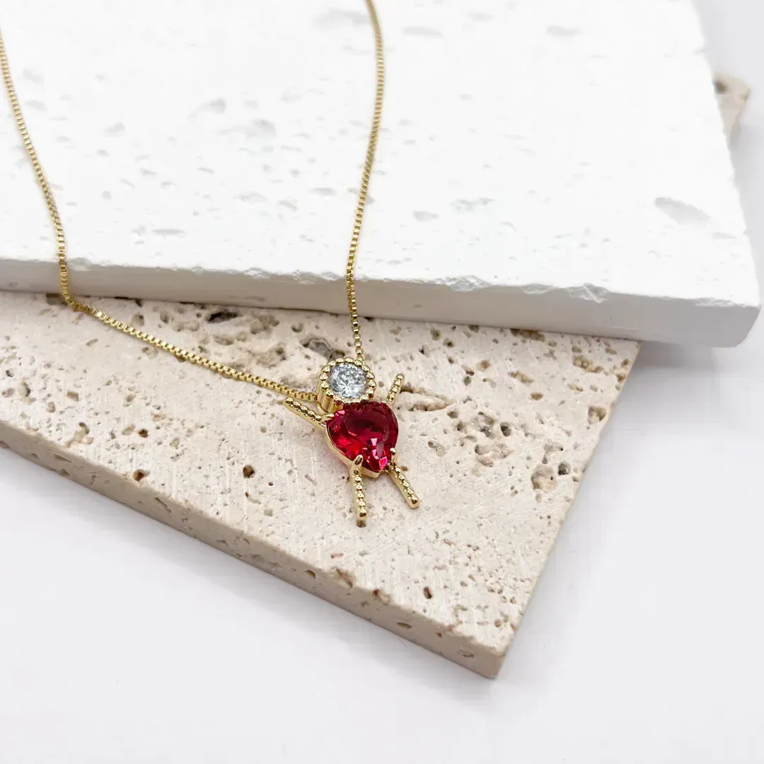 COLAR MENINA PEDRA RUBI COM ZIRCONIA NA CABEÇA