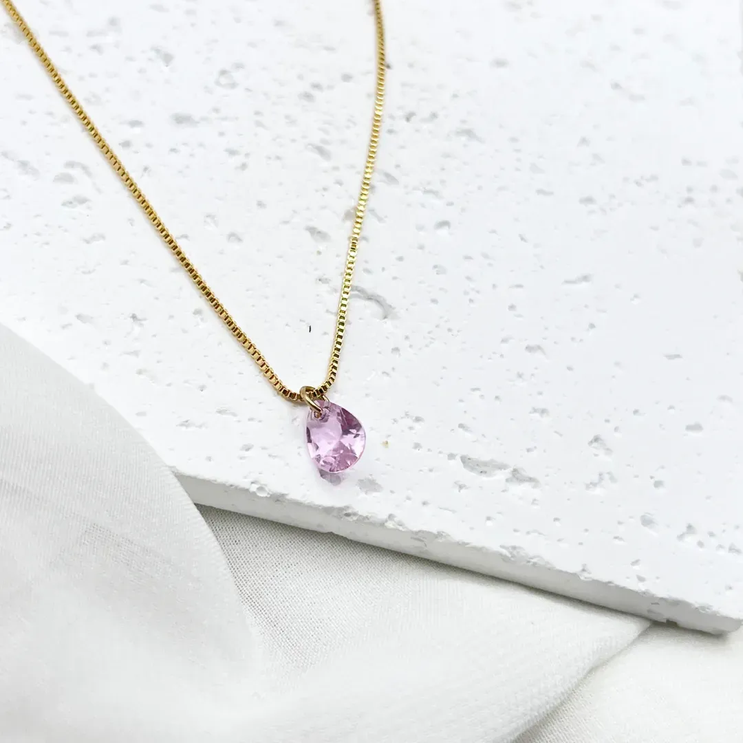 COLAR PEDRA GOTA ROSA