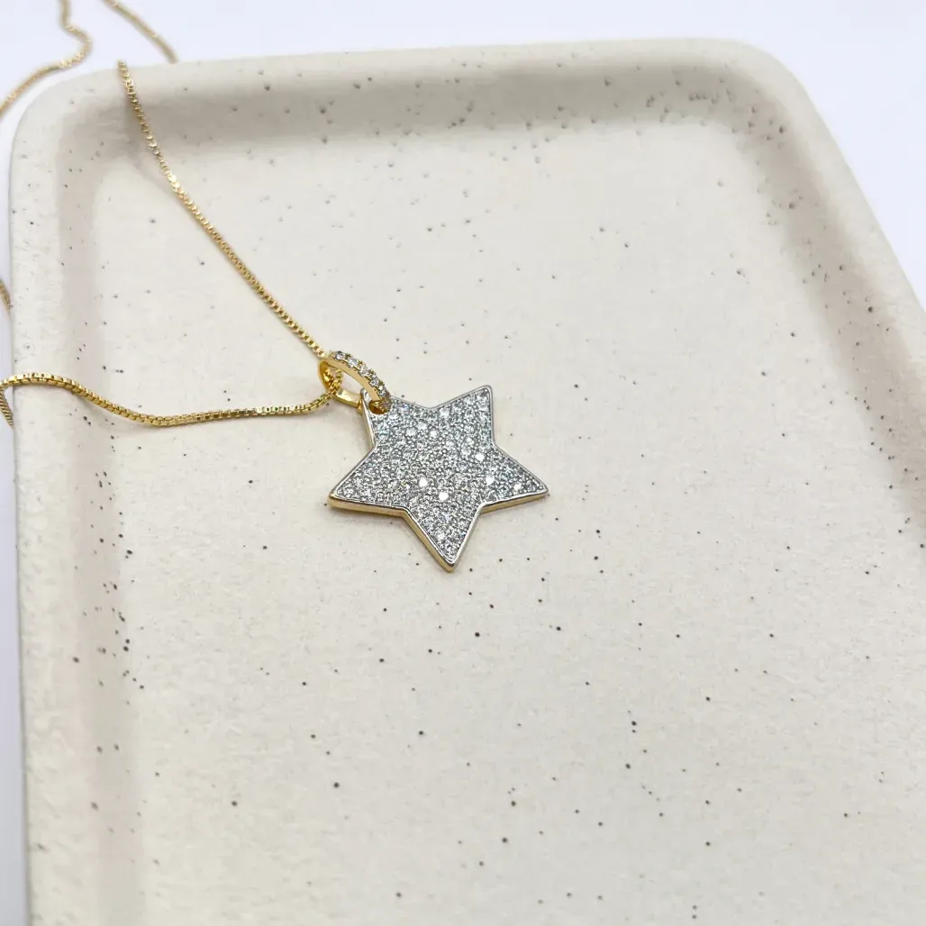 COLAR PINGENTE ESTRELA CRAVEJADA