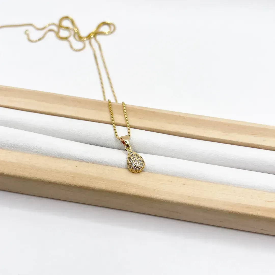 COLAR PINGENTE GOTA 1CM CRAVEJADO EM MICRO ZIRCONIAS - VENEZIANA 50CM