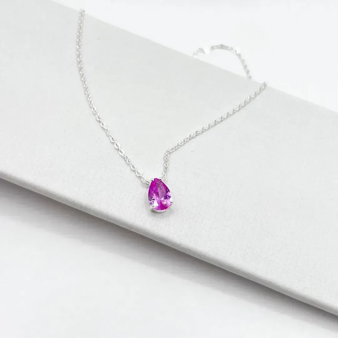 COLAR PRATA 925 GOTA PINK