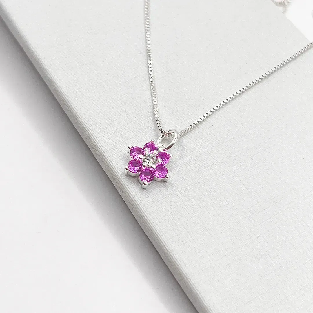 COLAR PRATA925 FLOR PINK