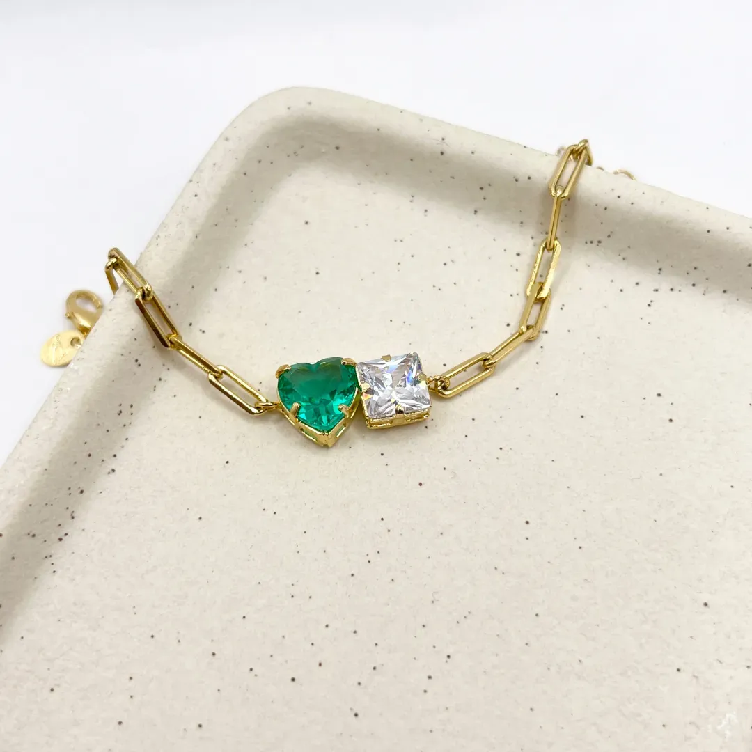 PULSEIRA CARTIER COM PEDRA CORAÇÃO E QUADRADA