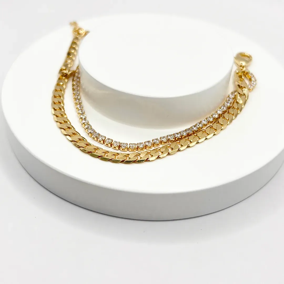 PULSEIRA DUPLA ELO GRUMET LAMINADO E RIVIERA