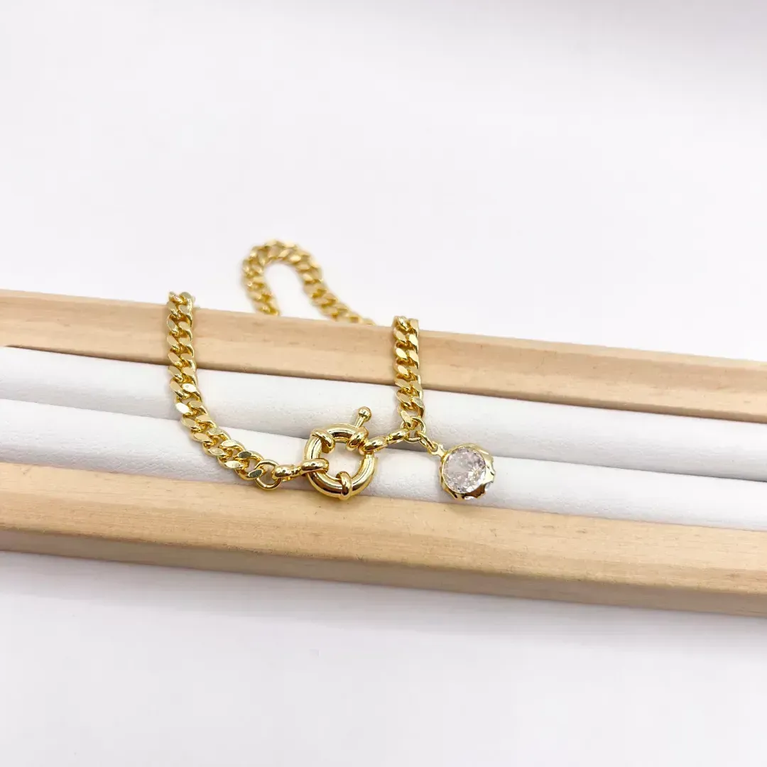 PULSEIRA GRUMET LAMINADO COM FECHO BÓIA E PINGENTE DE PONTO DE LUZ