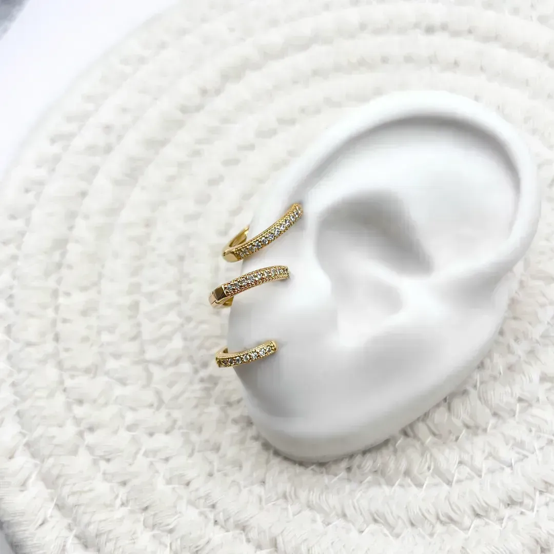TRIO ARGOLA ARTICULADA FINA COM ZIRCONIA