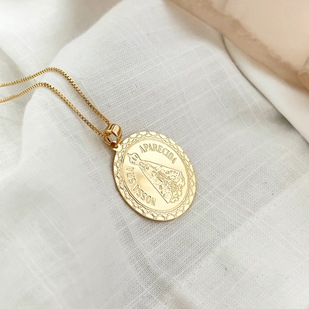 COLAR PINGENTE MEDALHA REDONDA - NOSSA SENHORA DE APARECIDA