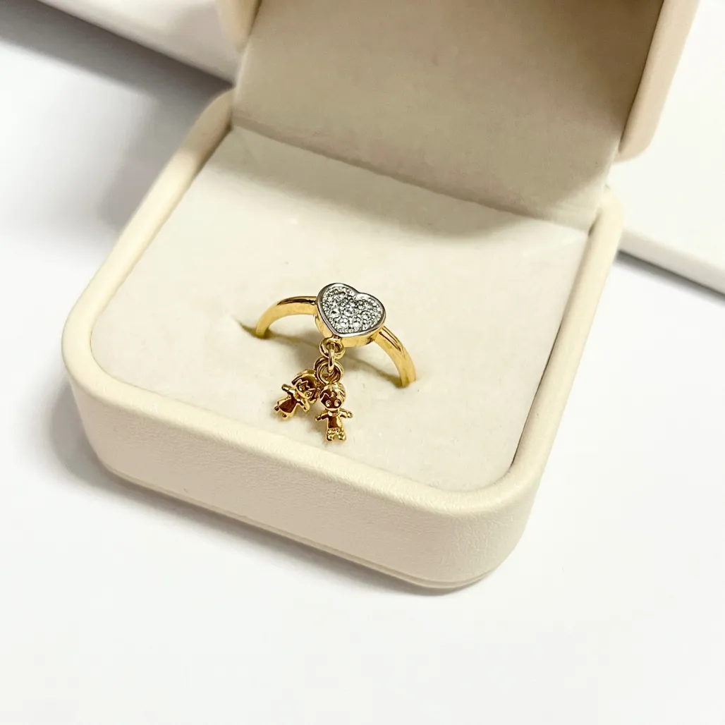 ANEL CORAÇÃO MICRO ZIRCONIA COM CASAL