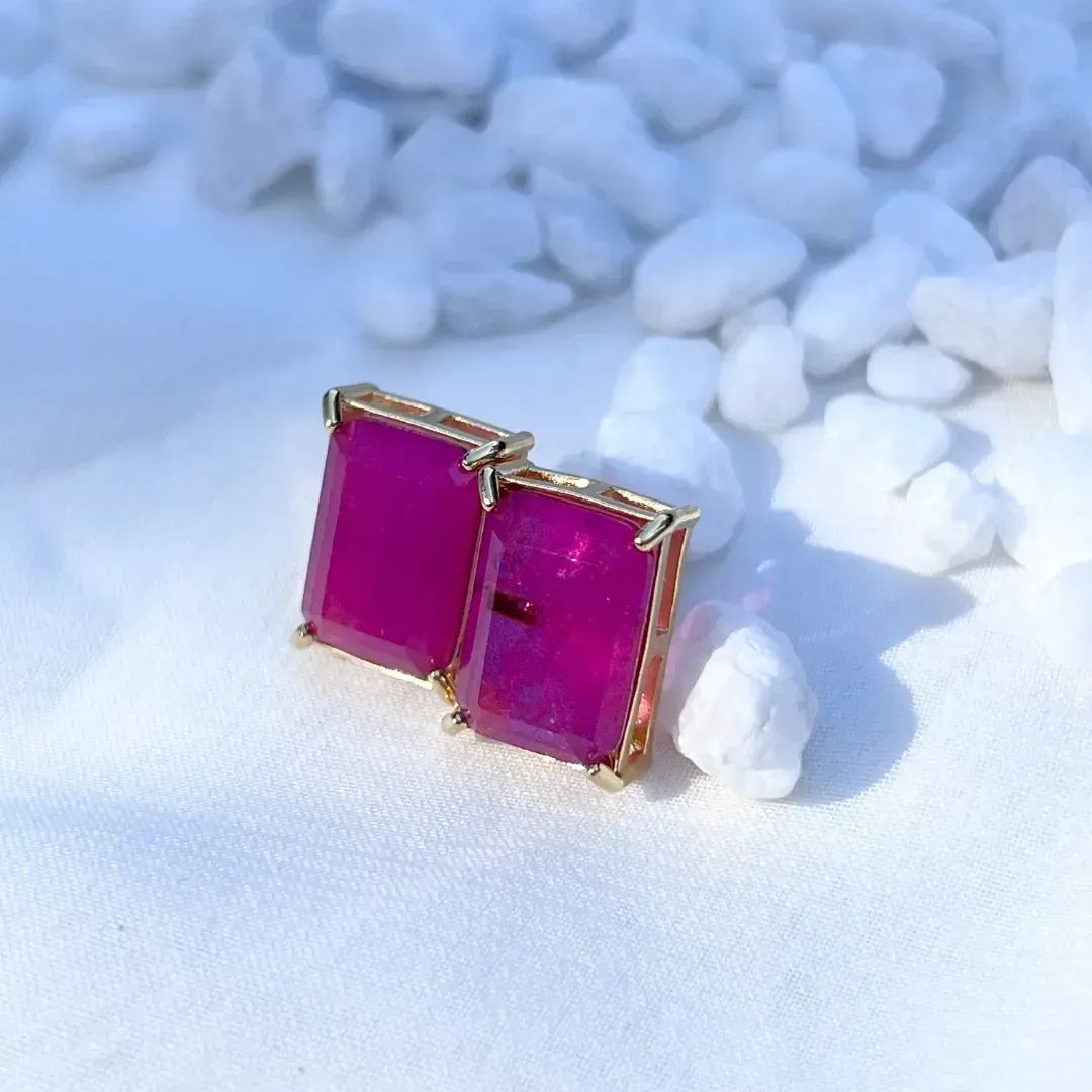 BRINCO PEDRA RETANGULAR PINK FUSION