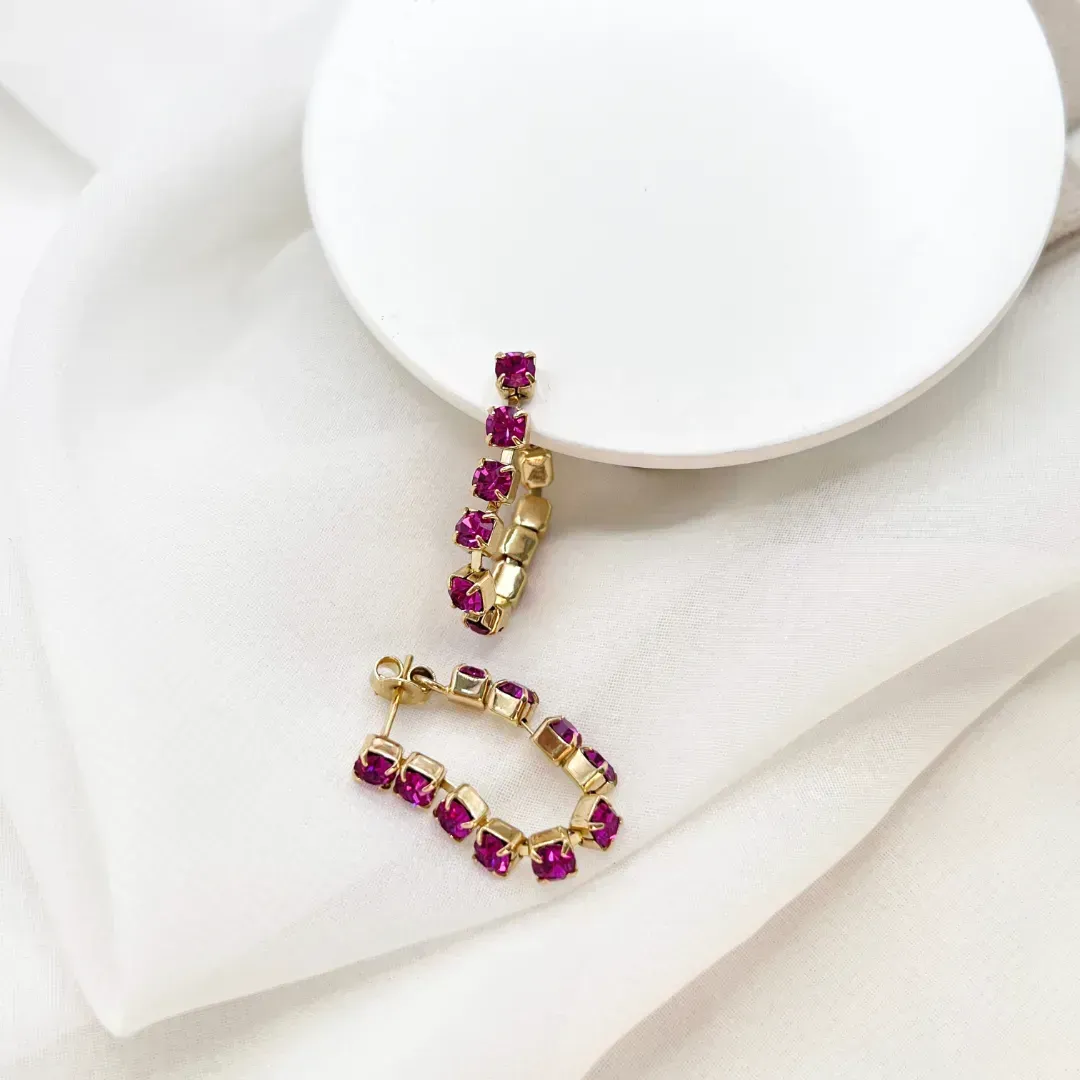 BRINCO SILVIA BRAZ STRASS PINK