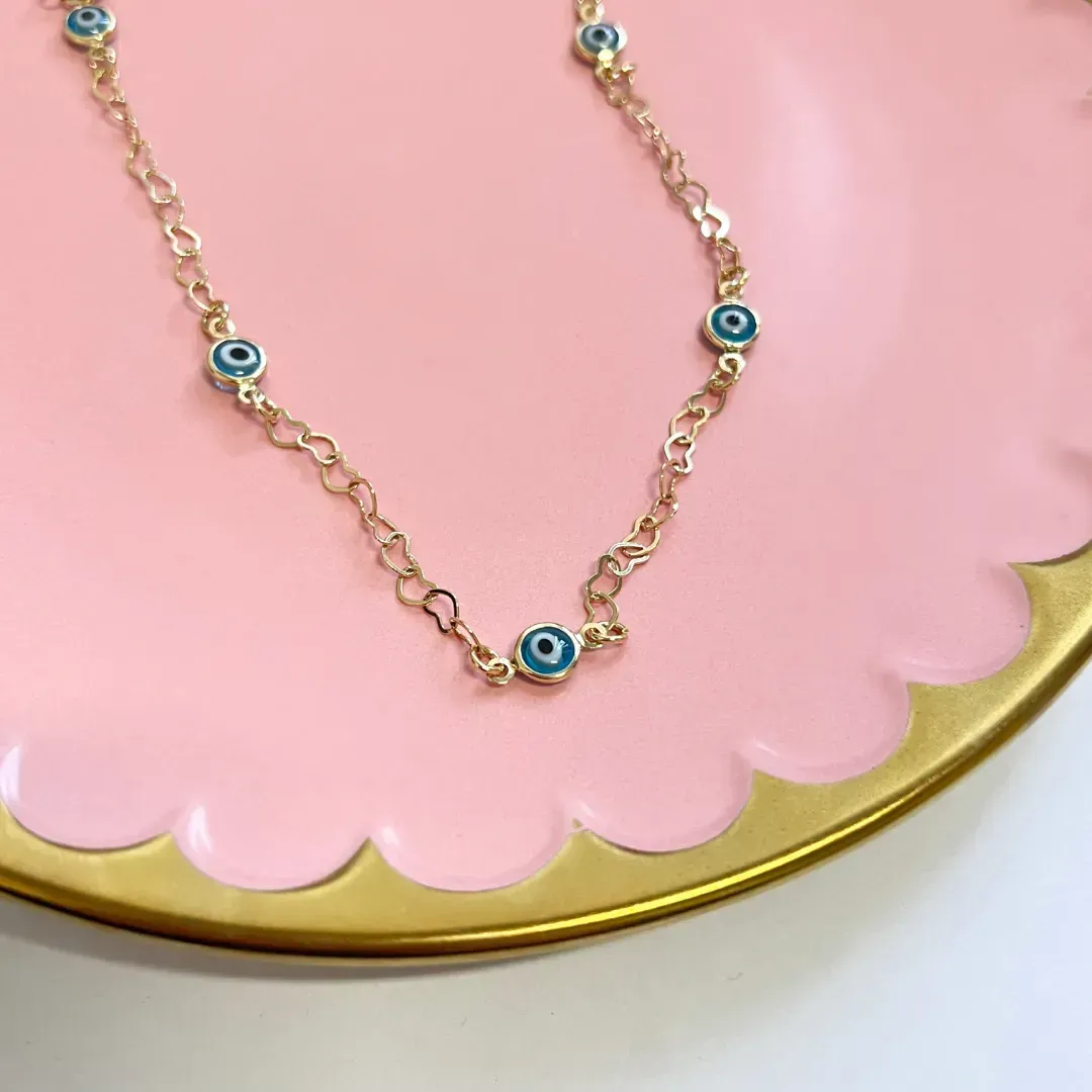 COLAR CHOKER OLHO GREGO E CORAÇÃO 40CM